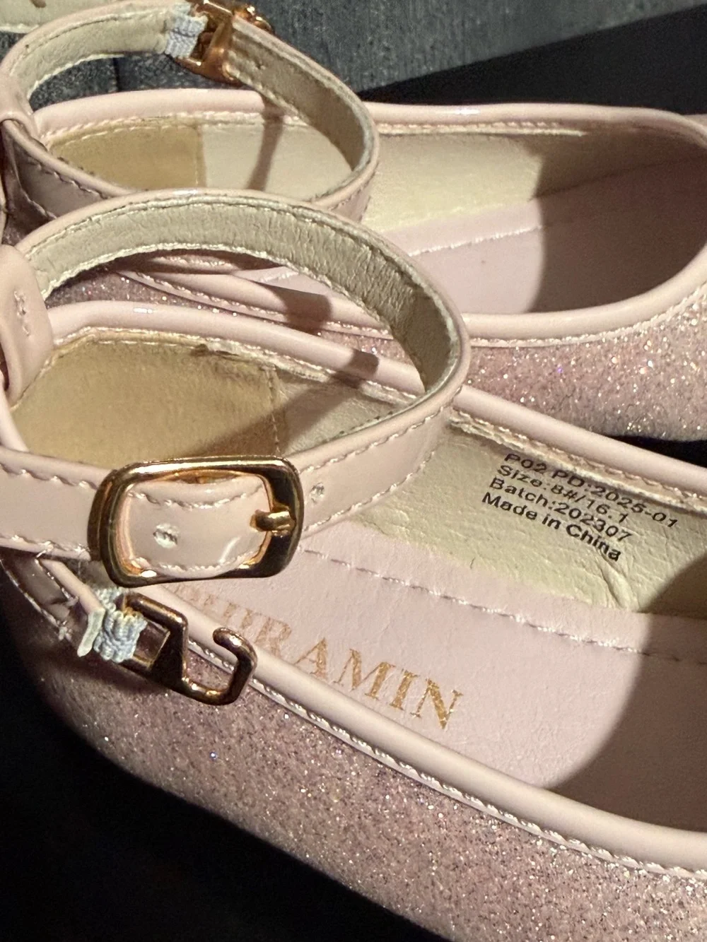 Little girls sparkly flat dress shoes- light pink